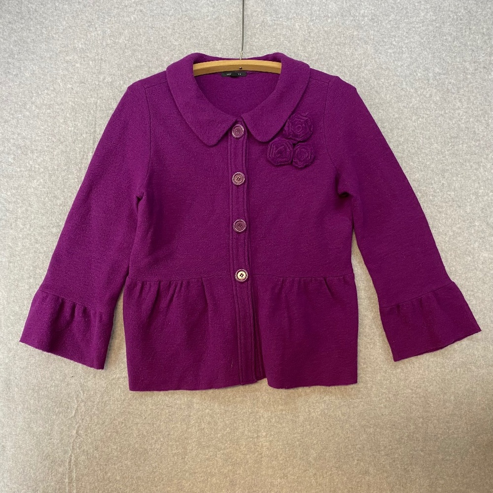 Semantiks Size S Merino Wool Jacket Floral Applique Button Front